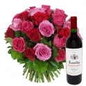 Coffret Cadeau vin et bouquet fleurs