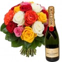 Cadeau fleuri pétillant  - Fleurs & Champagne